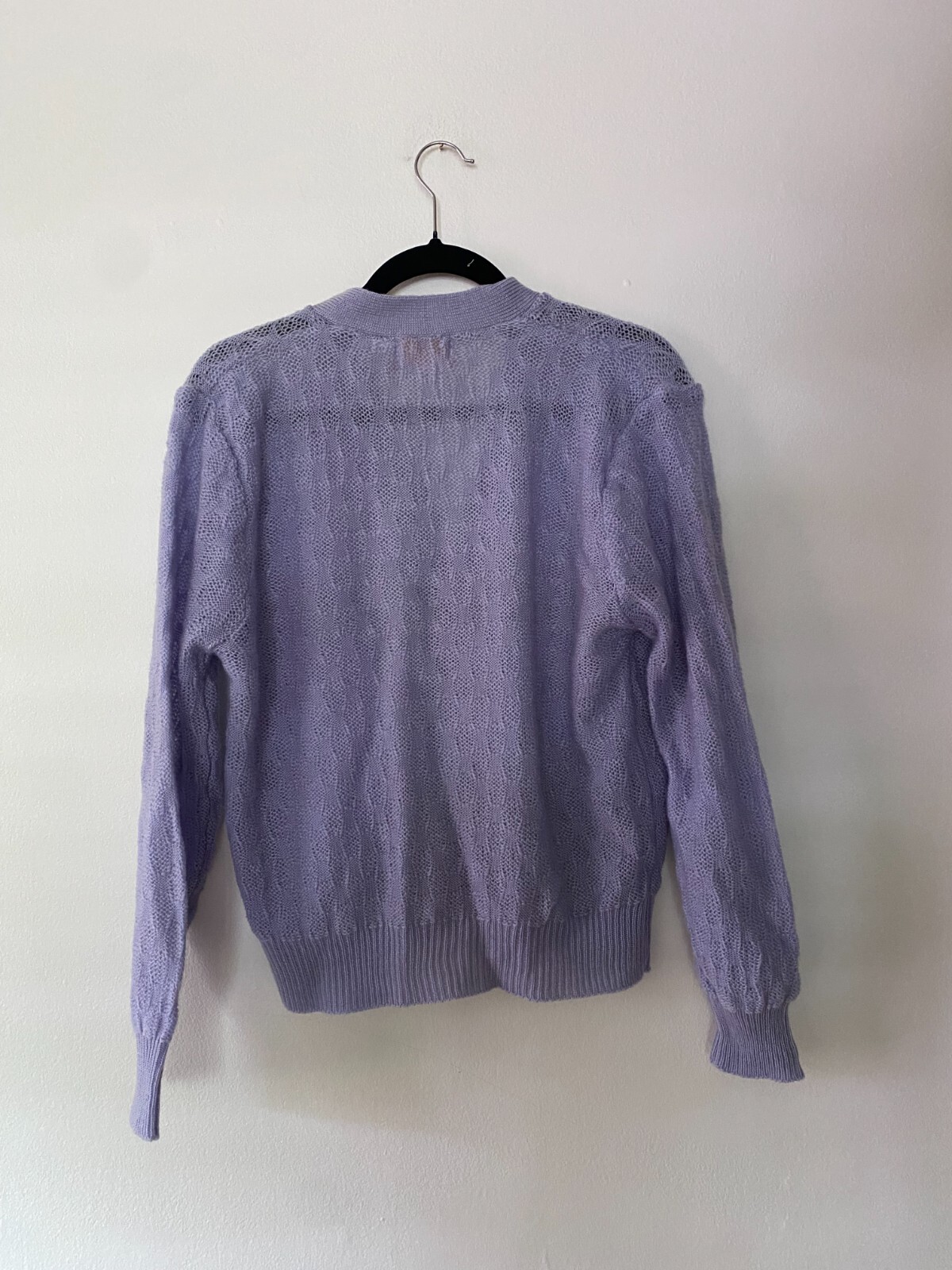 VTG 1960s MCM Lavender Acrylic Knit Cardigan Korea Large Pastel Coquette