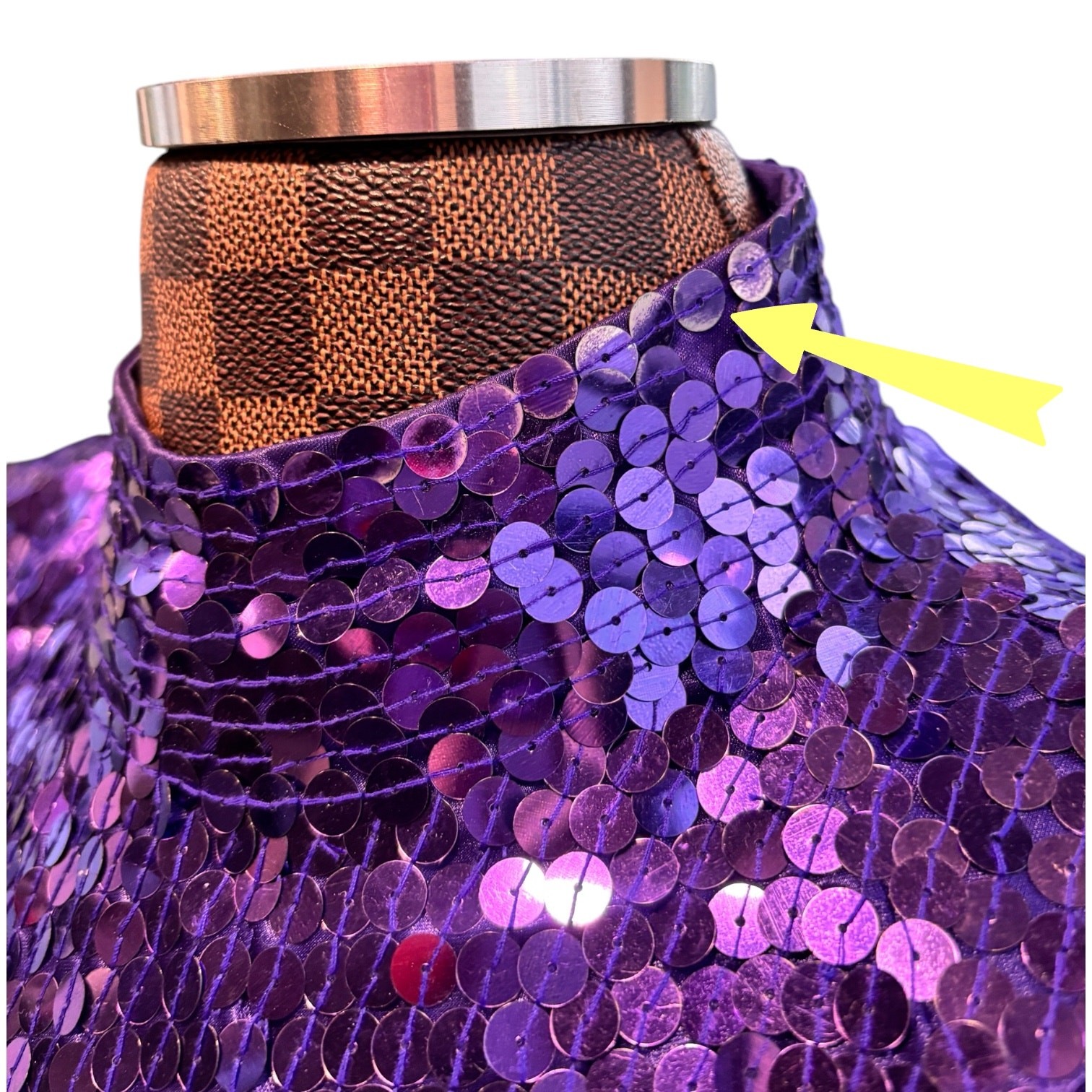 Vtg 90s Purple Sequin Open Back Mock Neck Cocktail Dress Size 10 Disco Glam Luxe