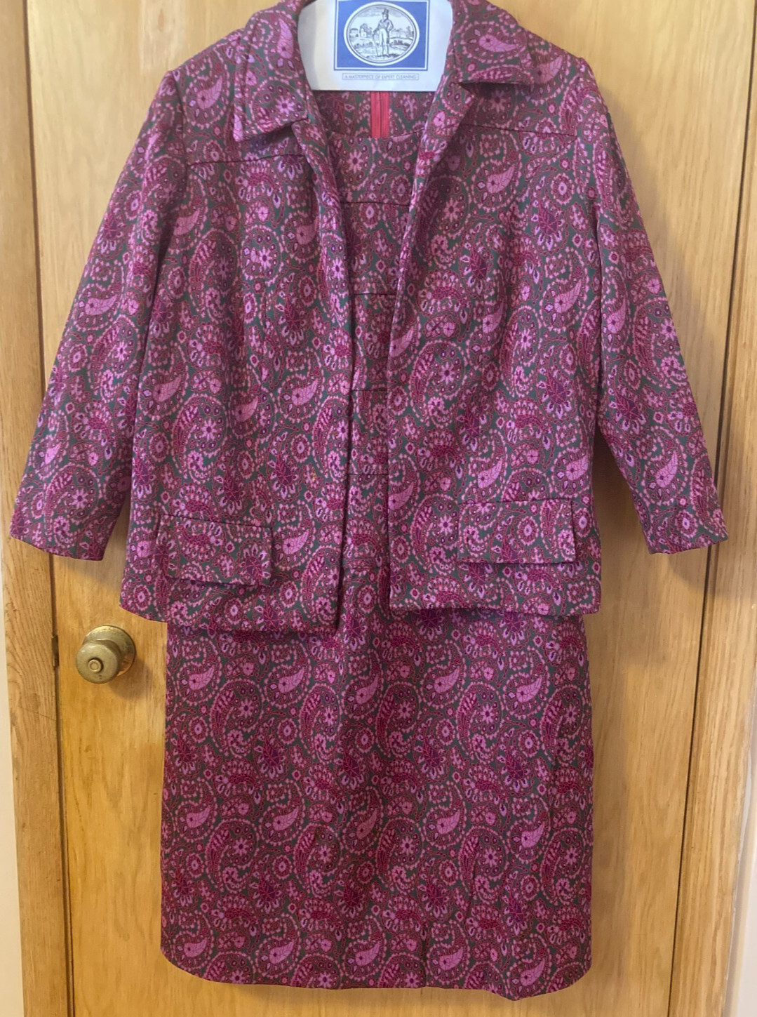 VTG 50s 60s MOD Pink Purple Paisley Dress Jacket SUIT SET Herbert Levy Size 38W