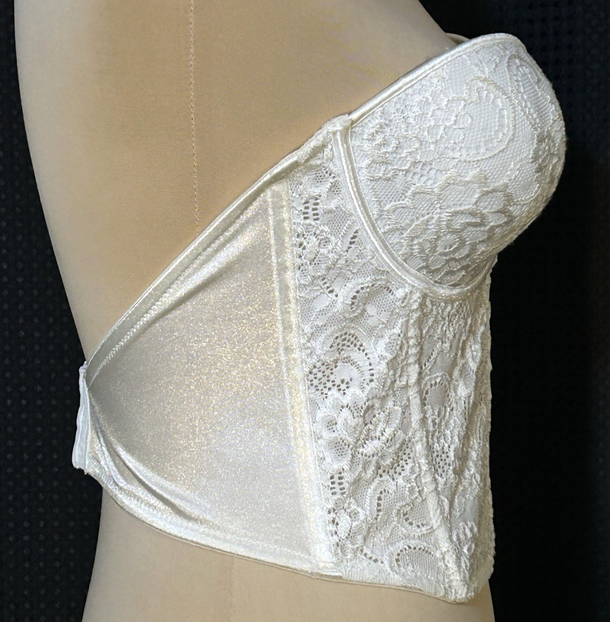 Vintage Vassarette Bustier corset Underwire Bra Lingerie White Lace 38 B