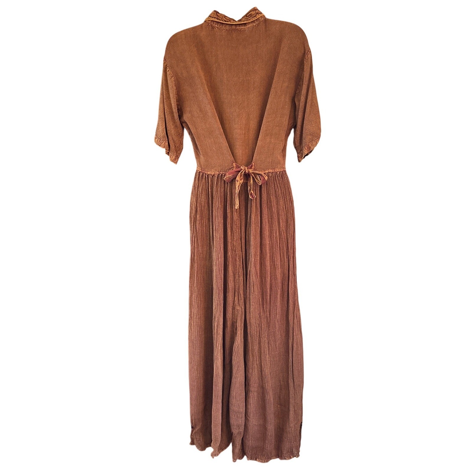 90s M.P.H. Maxi Dress Bohemian Western Earthy Brown Embroidered Button Front L