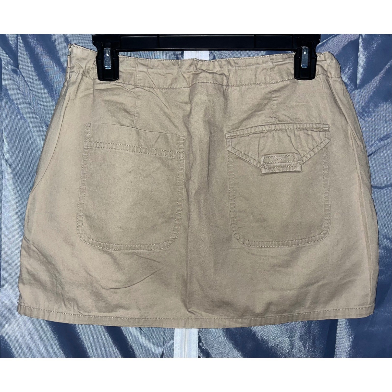 Vintage Express Bleus Khaki Utility Cargo Mini Skirt Size 11/12 Drawstring