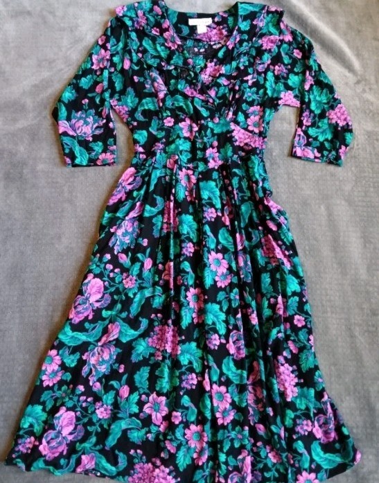 90s Whimsy Fairy Black Purple Forest Maxi Dress, Dark Cottage Size 12 Vintage