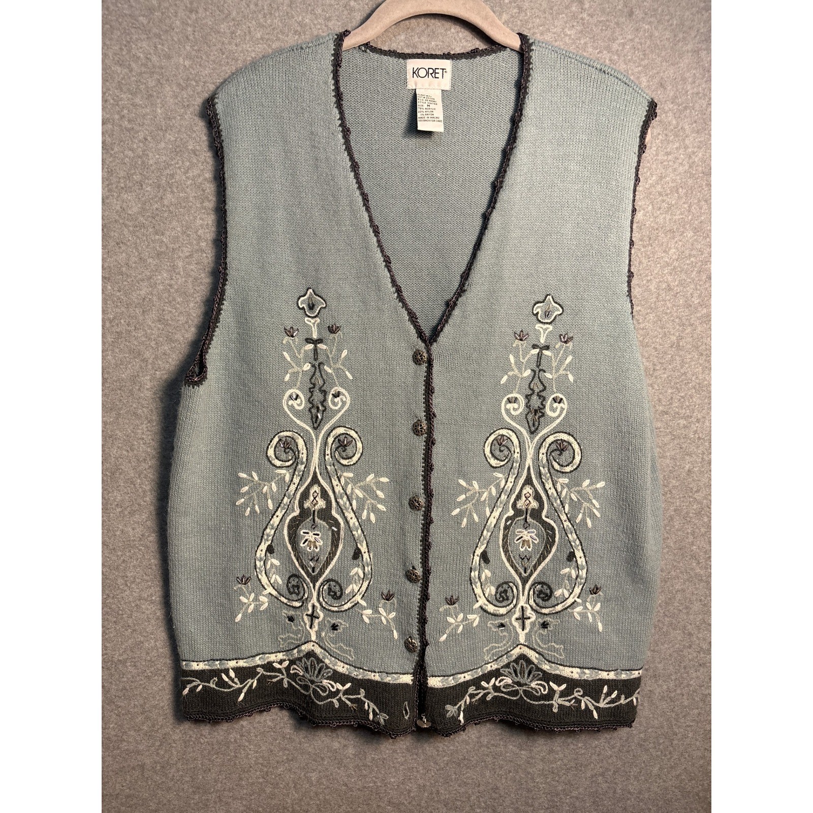 Vintage Koret Embroidered Sweater Vest Medium Cottagecore Grandpa Core Boho
