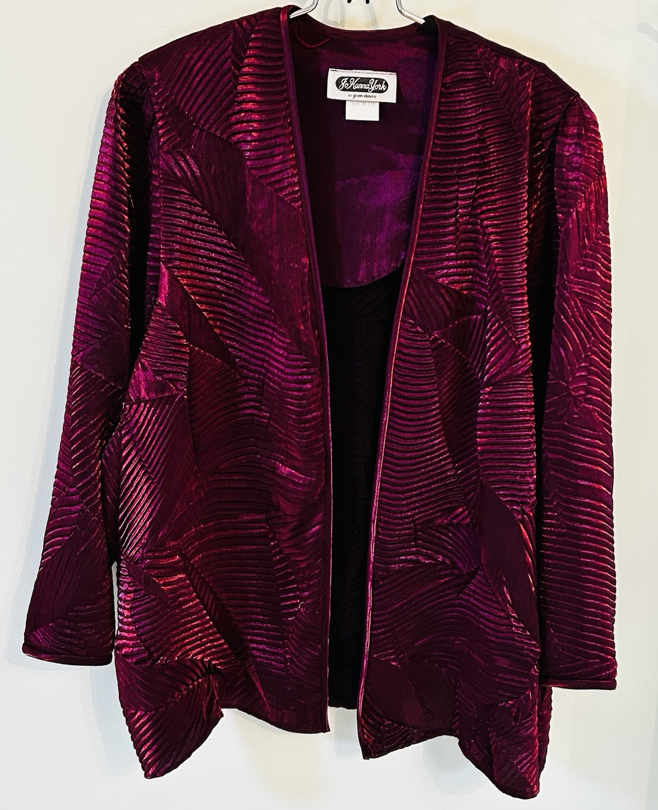 Vintage Jo Hanna York By Joan Davis 20W Open Jacket Purple/Wine Pleated Made/USA
