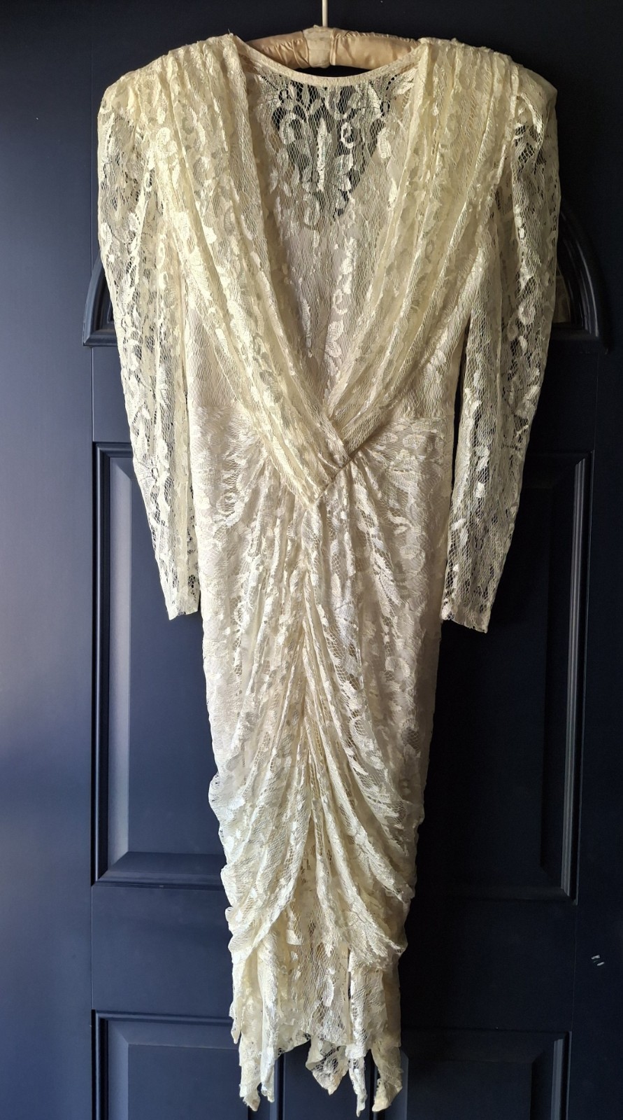 Vtg 80&rsquo;s Flapper Style Cream Lace Wedding Dress 2 XS A La Carte