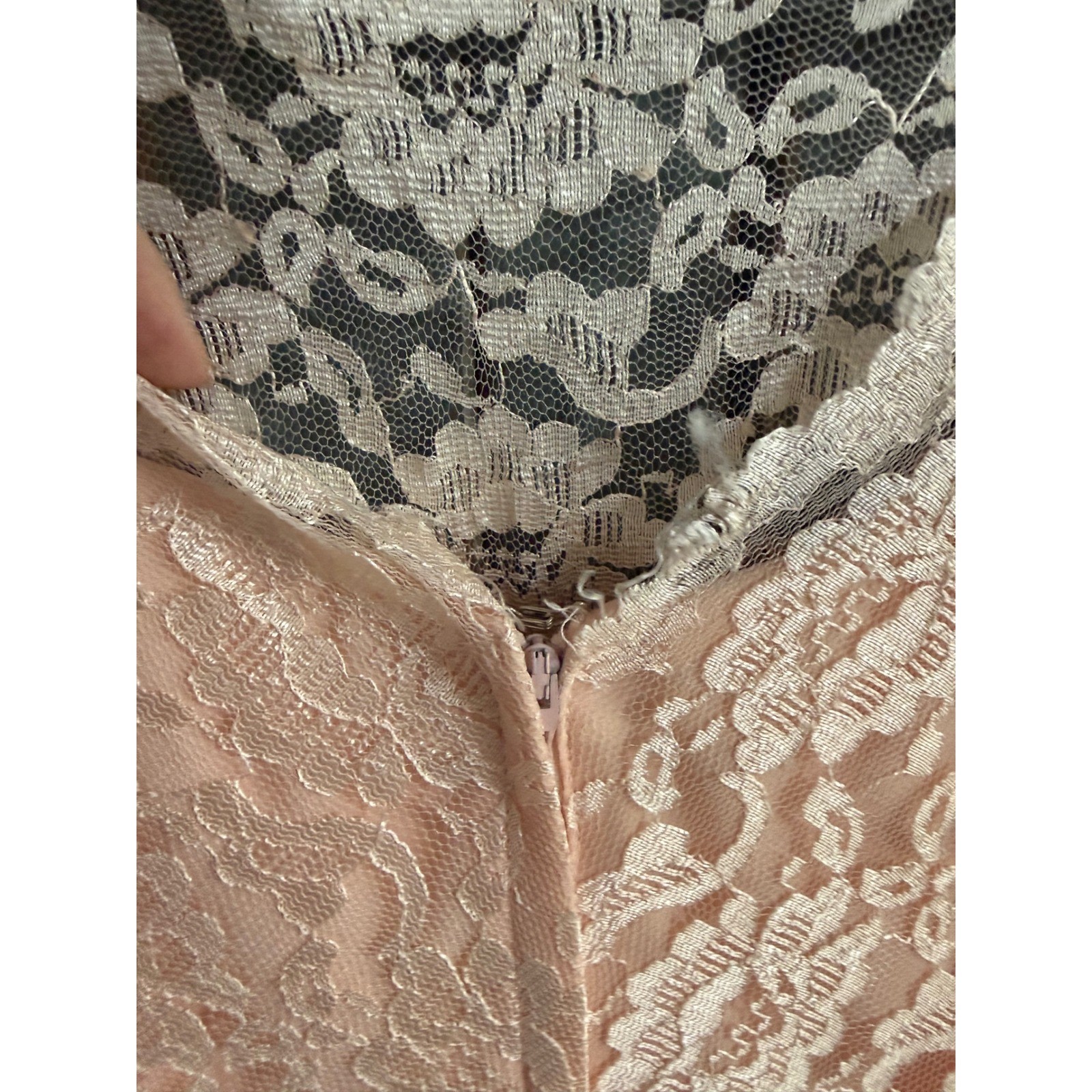 Vintage JCPenney Lace Chiffon Handkerchief Hem Dress Peach Pink 80s 90s Fairy