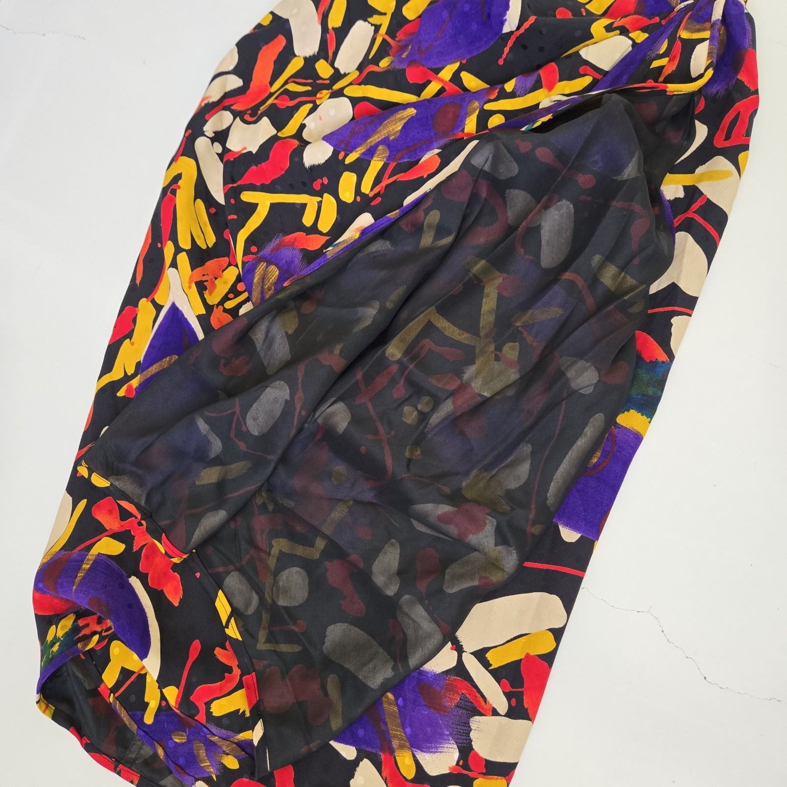 Vtg 1980s Emanuel Ungaro Parallèle Abstract Print Silk Wrap Skirt Sz6 Colorful