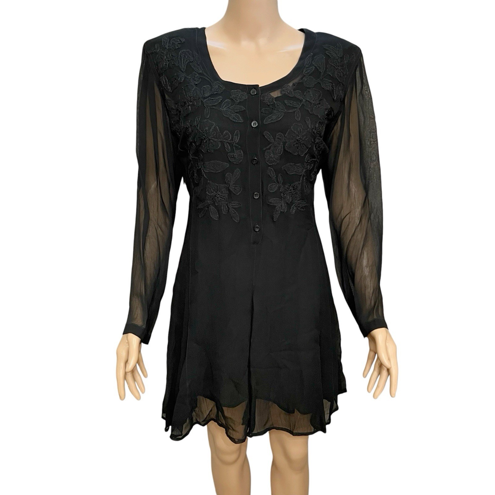 90s VTG Nostalgia Whimsigoth Mini Dress Medium Witchy Goth Floral Embroidery