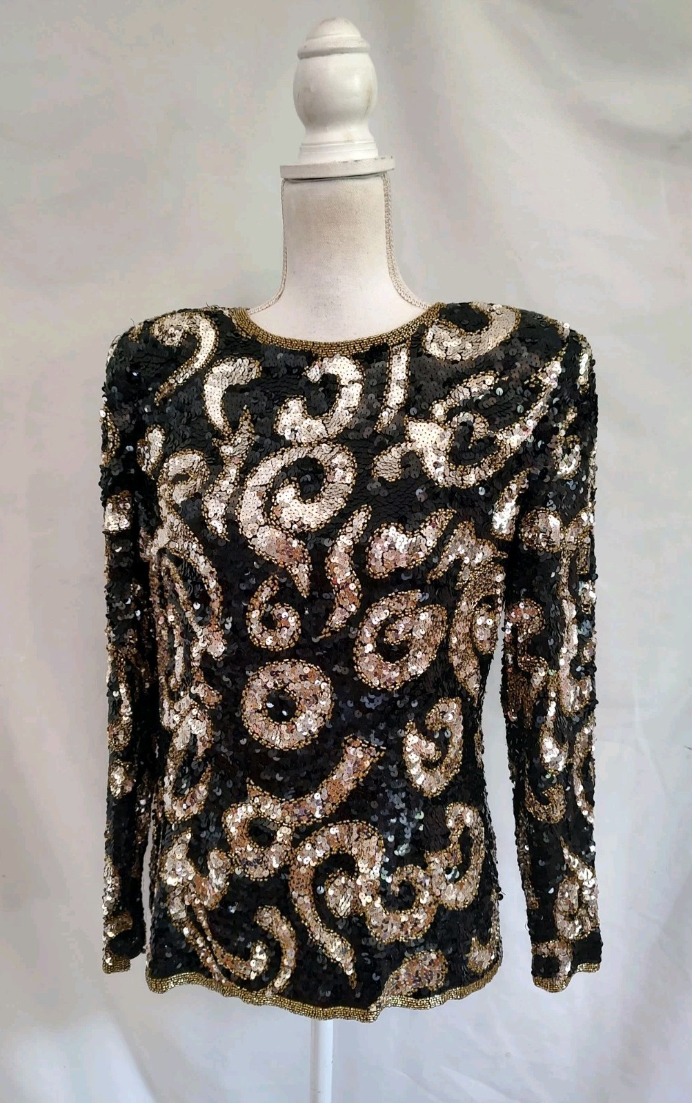 90&rsquo;s Vintage Joan Leslie Sequin Top Blouse Lavish Glam Retro Black Sz 10