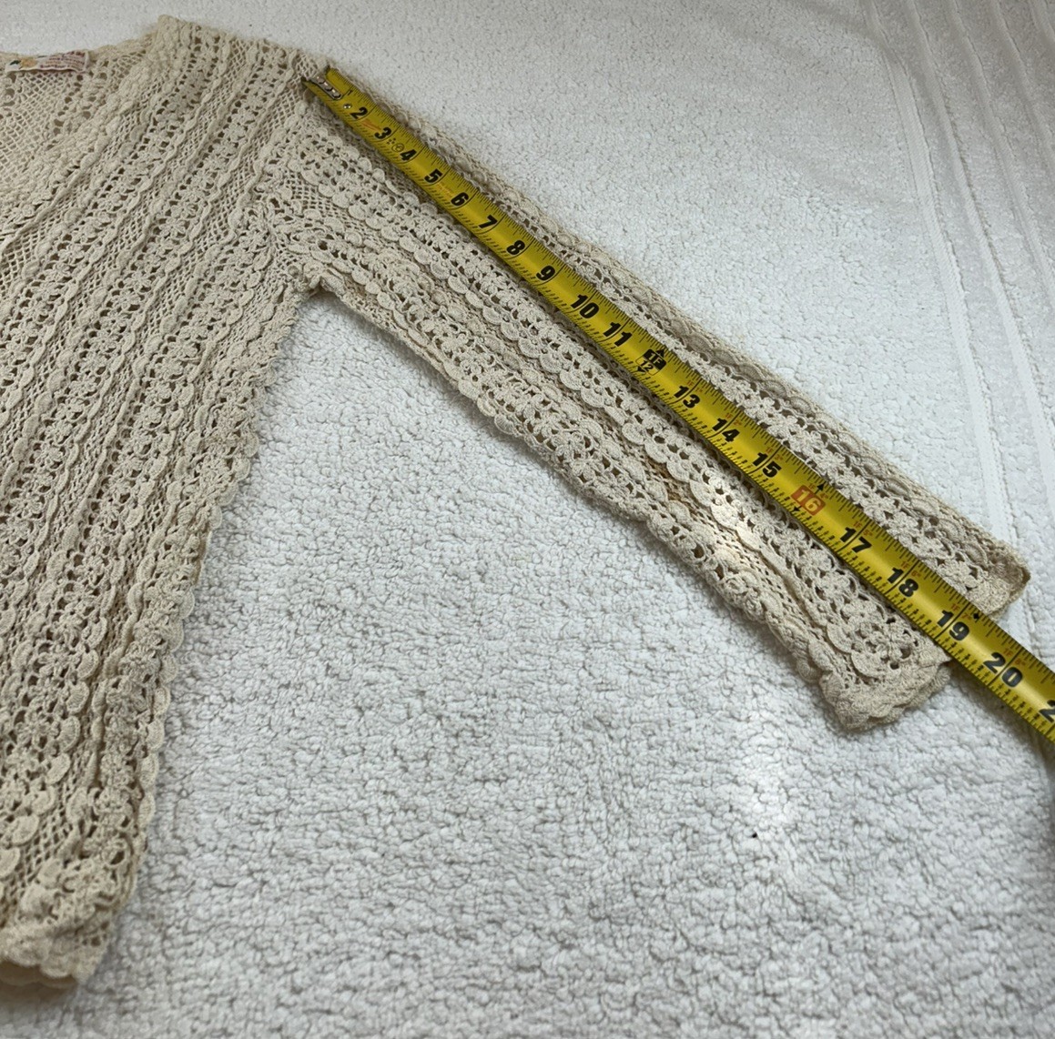 Vintage Shanghai Handmade Cotton Crocheted Cardigan Sweater Wmns LG Ecru *READ*