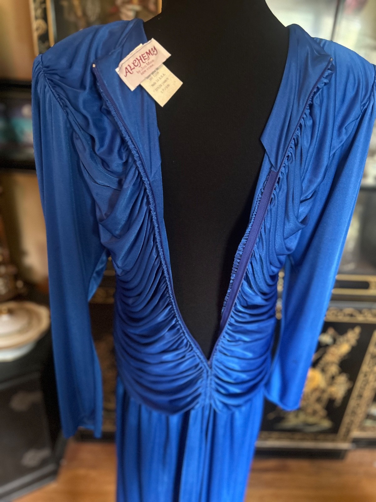 Vintage Dynasty 80s Beaded Sequin Royal Blue Evening Cocktail Dress Size 17/18