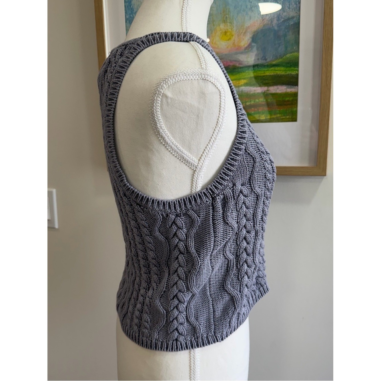 Free People Cable Knit Sweater Tank • Boho Cropped Knit Vest Size S