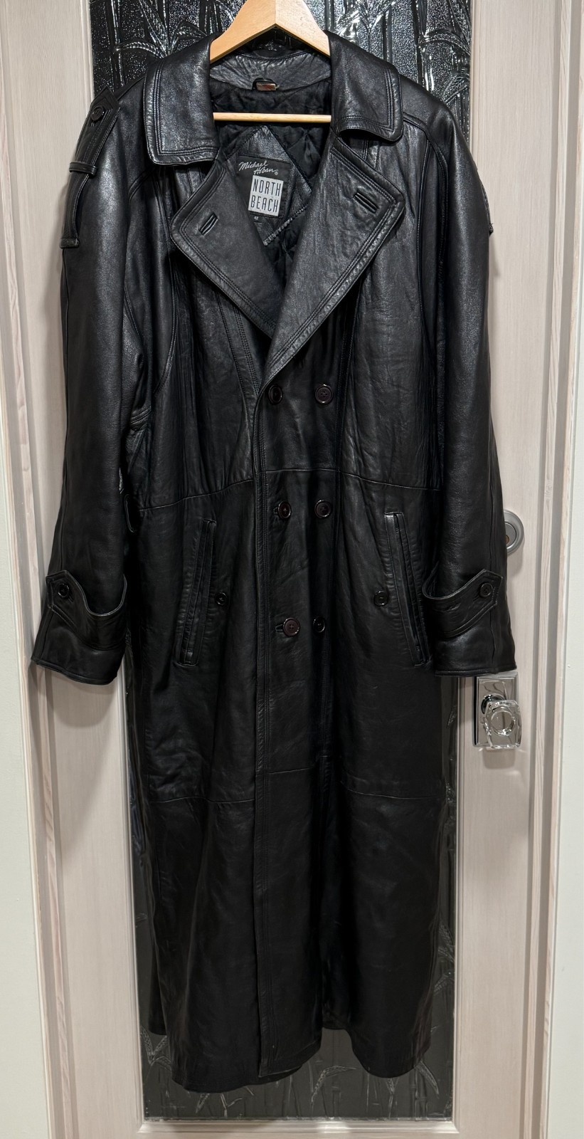 1980s Michael Hoban North Beach Vintage Leather Trench Coat in Black Size 42