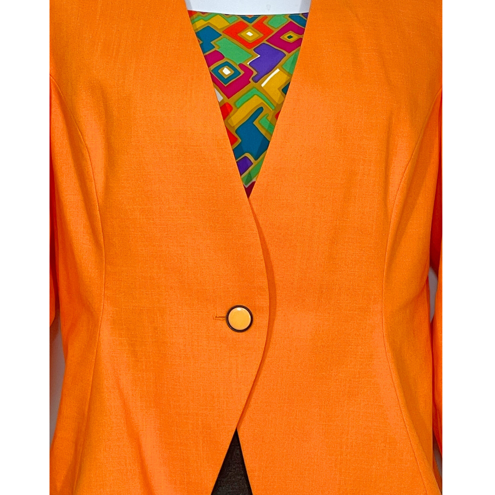 Vintage 90s Gilmor Sz 14 Boxy Suit Jacket Blazer Graphic Print Insert Orange New