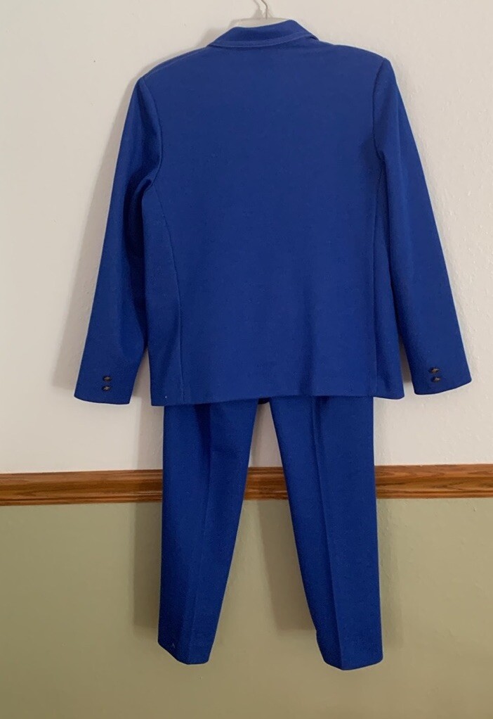 Vintage Graff California Blue Polyester Pleated Pull-on PantSuit Large