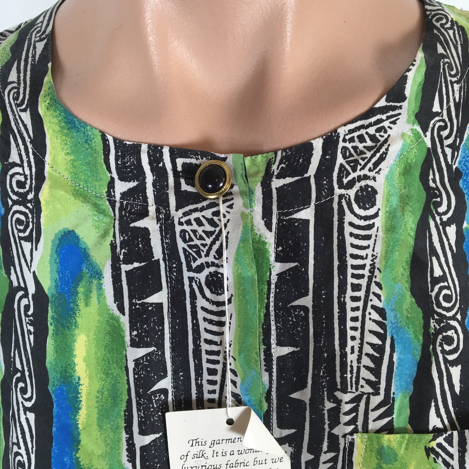 VTG 80s Geometric Short Blouse 2pc Silk Suit Hattie Carnegie Art 2 Wear M NEW