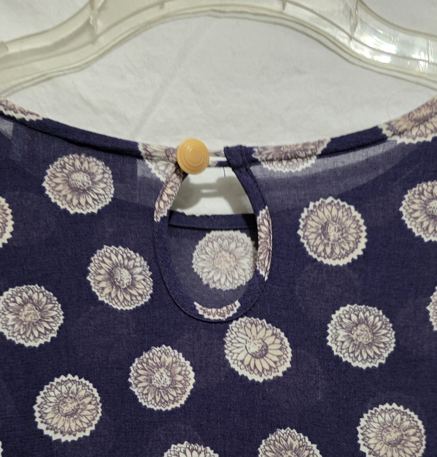 SU-ZEN OS Top Tunic Navy Floral Dots Pullover Semi-Sheer &rsquo;90s Art To Wear Boho