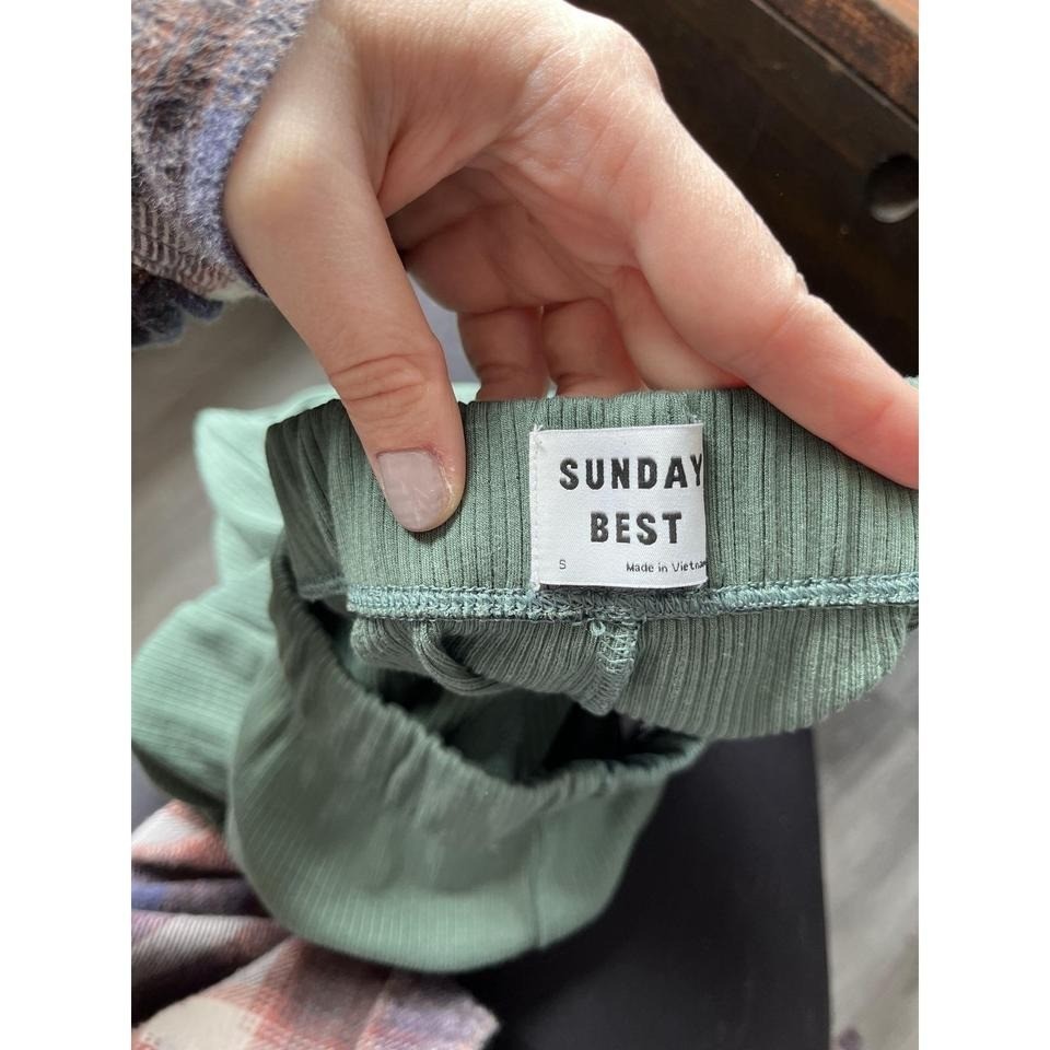 Sunday Best Ribbed Flared Pants Olive Green Size S High-Quality Tencel Blend