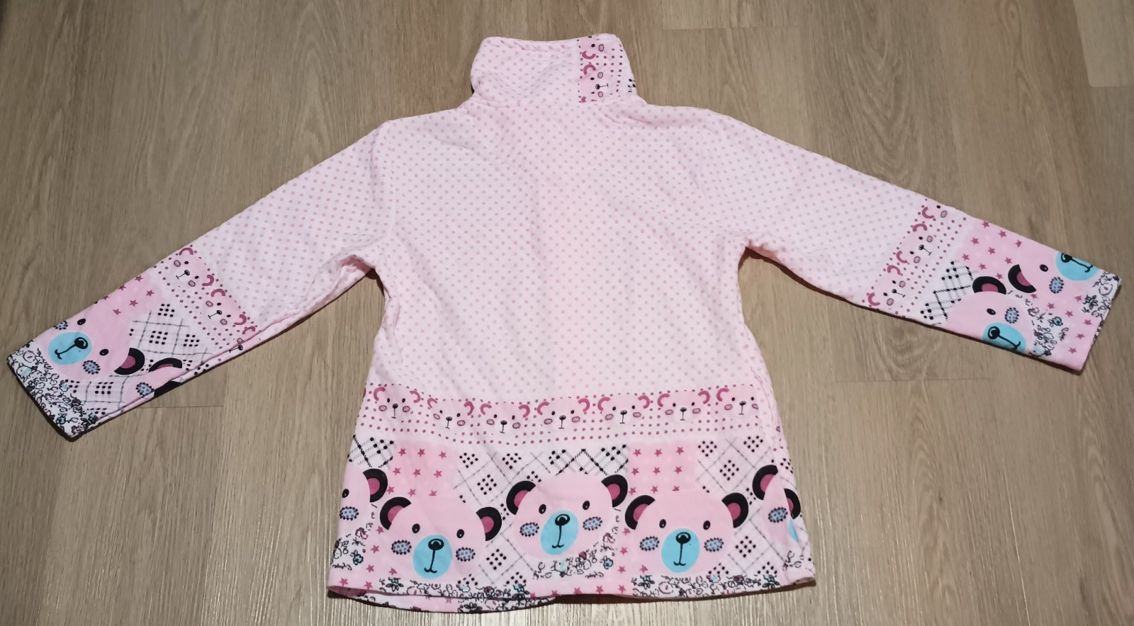 Vtg Quilted Teddy Bear Multi Print Peter Pan Collar Nursery Warm Jacket pink M L