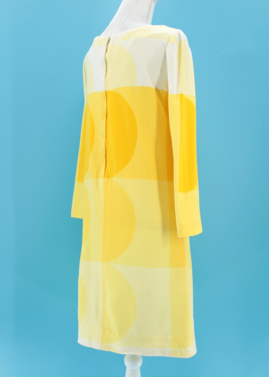 VTG Women&rsquo;s 60s Yellow & White Mod Midi Shift Dress Sz S/M 1960s B. H. Wragge