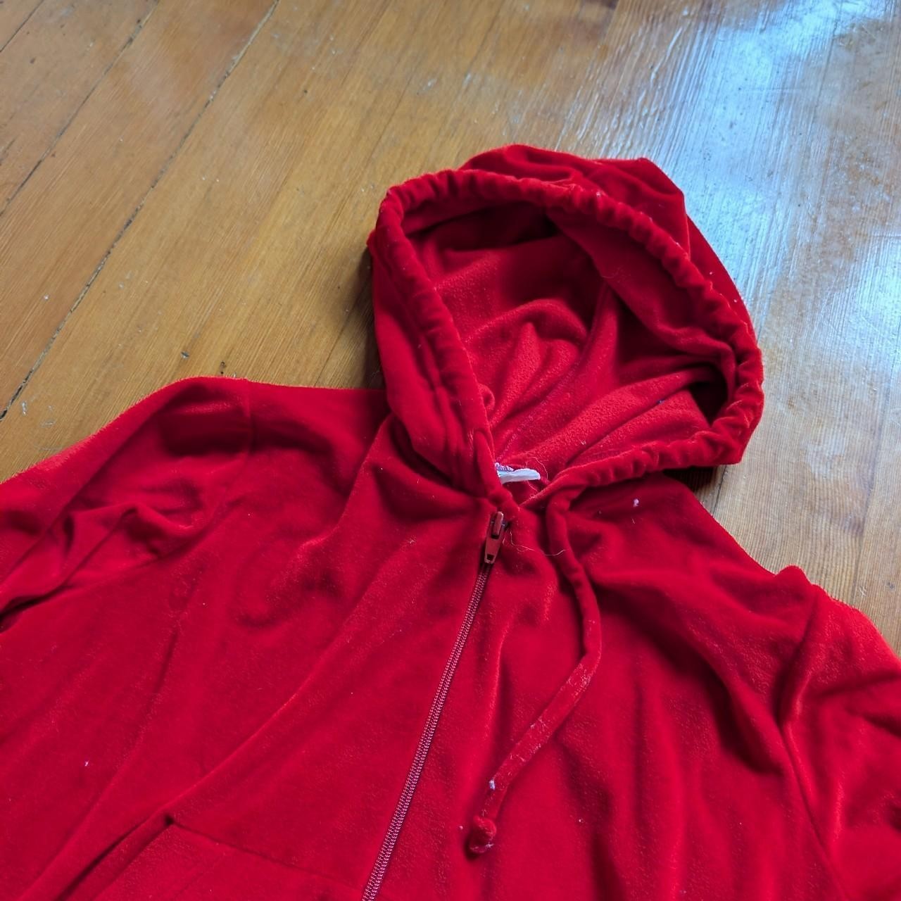 Sears 70s Vintage Bright Red Velour Zip Up Hoodie S