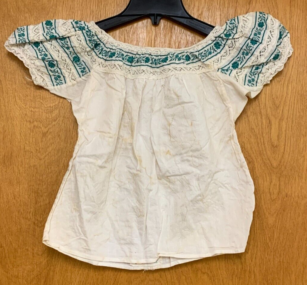 Vintage LAB-MEX Cotton Lace Trim Spanish Mexican Blouse Children&rsquo;s? *Flaws