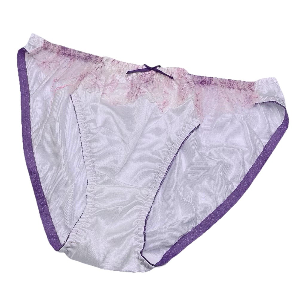 Slippery Panties Lace Bikini Floral Embroidery Nylon Size 16-18 Shiny VTG Rare
