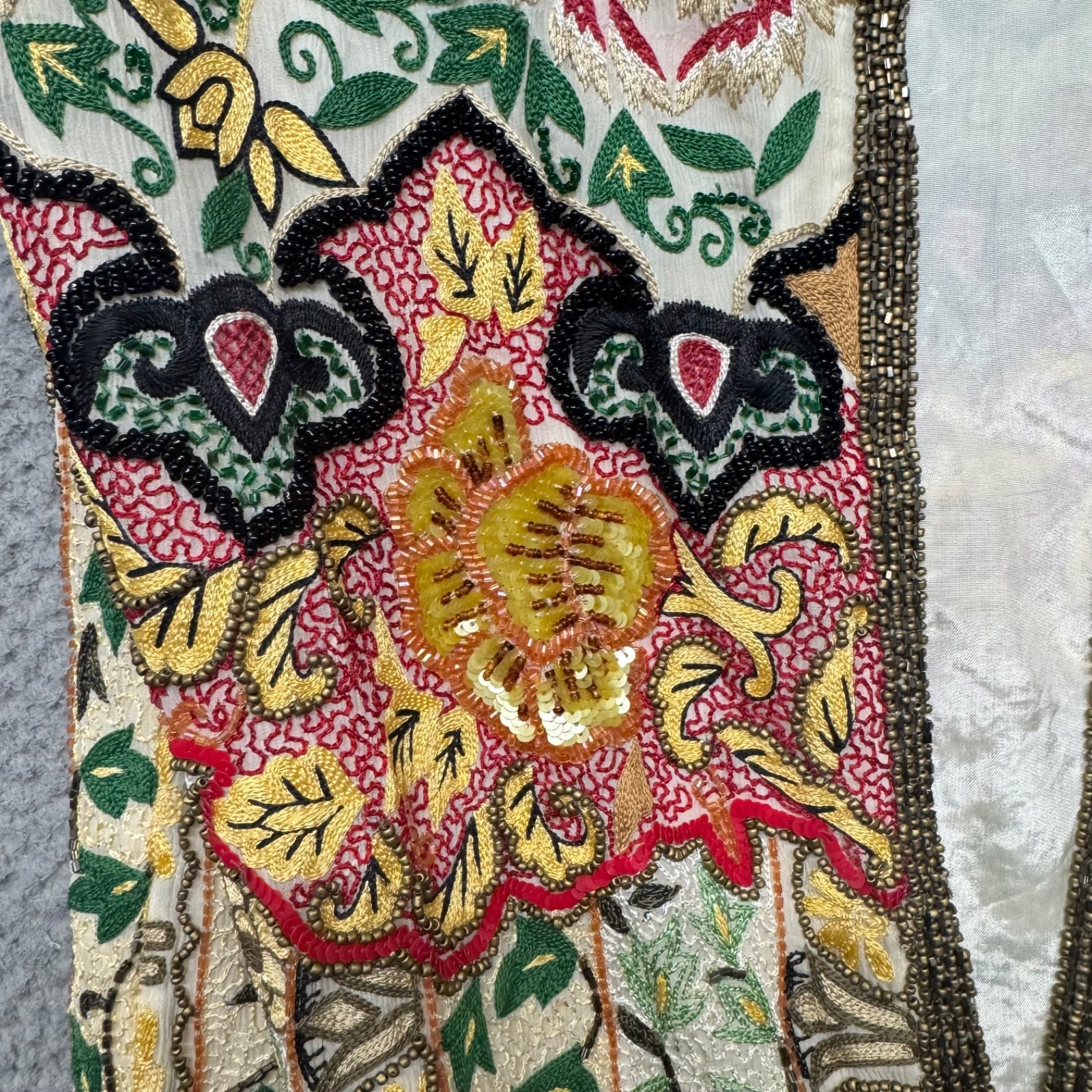 Diane Freis 100% Silk Beaded Jacket Womens M Floral Colorful Vintage Art To Wear