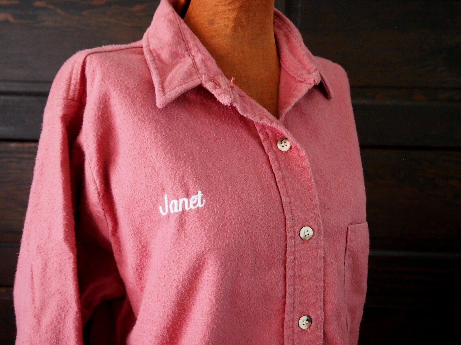 VTG 80s WearGuard Pink Chamois « Janet » Work Shirt Union Made 100% Cotton Sz M