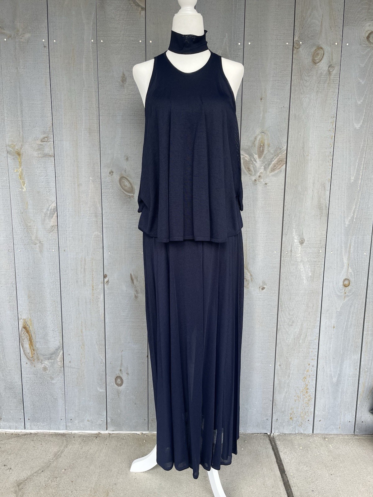 Vintage 80s Marina Spadafora 2 Pc Set Skirt Sleeveless Blouse Choker Neck Blue M