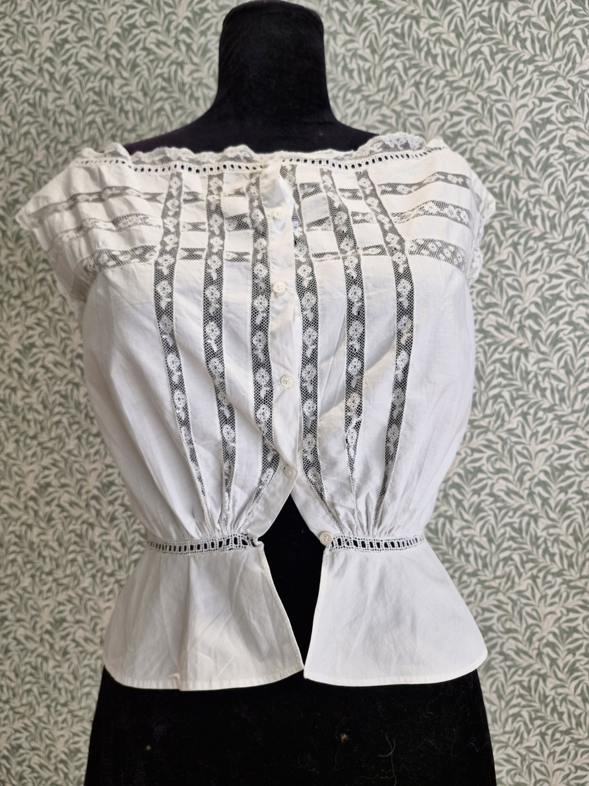 Antique Victorian Edwardian Camisole corset cover cotton lace.