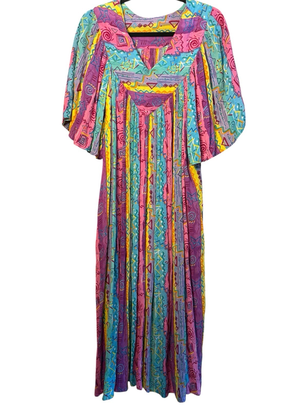 Vtg 80s Babe Cotton Gauze Dress Size M-1X Neon Abstract Geometric Shapes EUC