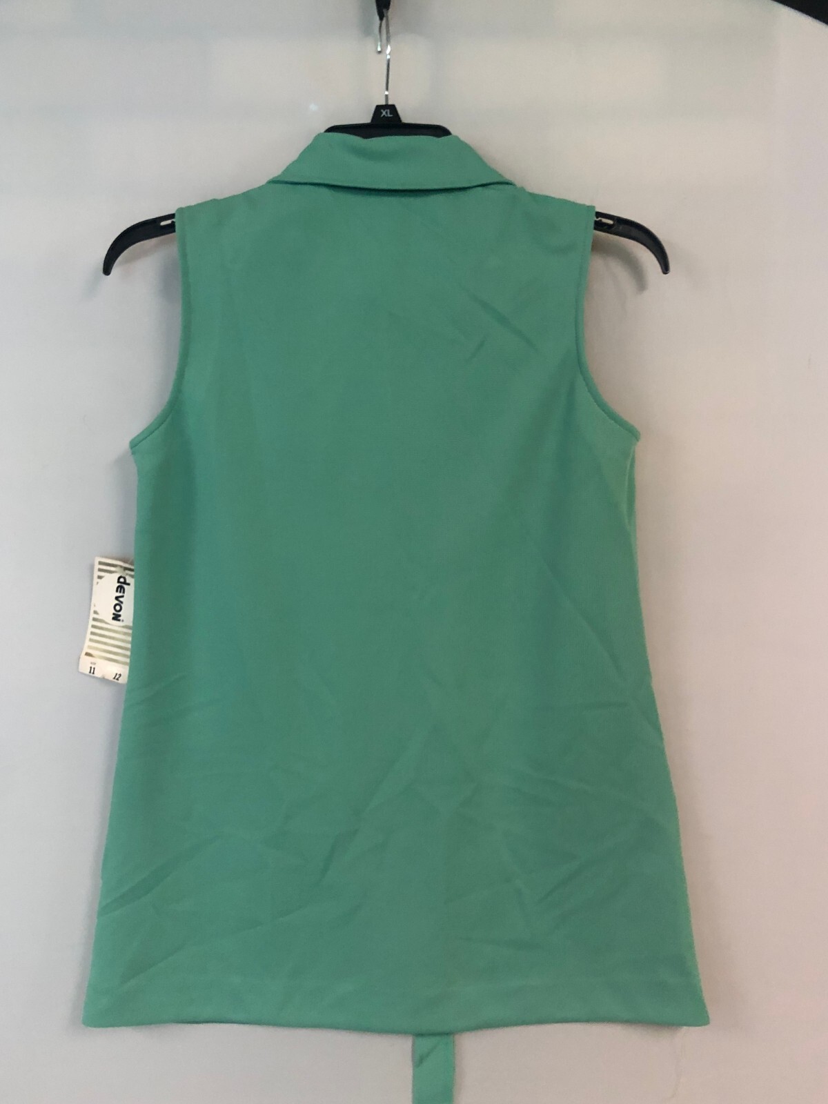 Vtg 70s Devon Double Knit Belted Green Top Sz 38 Sleeveless Dacron Polyester NOS