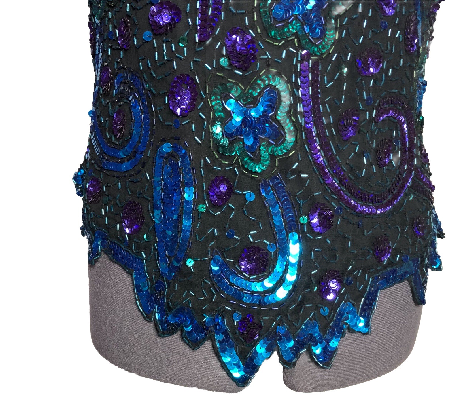 VTG 80s Lawrence Kazar Beaded Sequins Evening Wear Party Blue Top NWT B-37 L