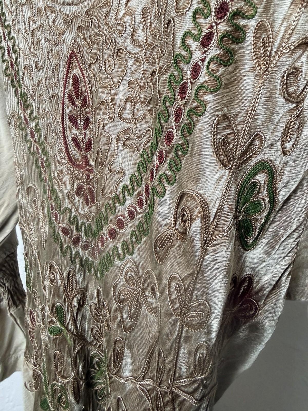 Vintage Indian Embroidered Rayon Maxi Dress Boho Cottagecore Belted Free Size