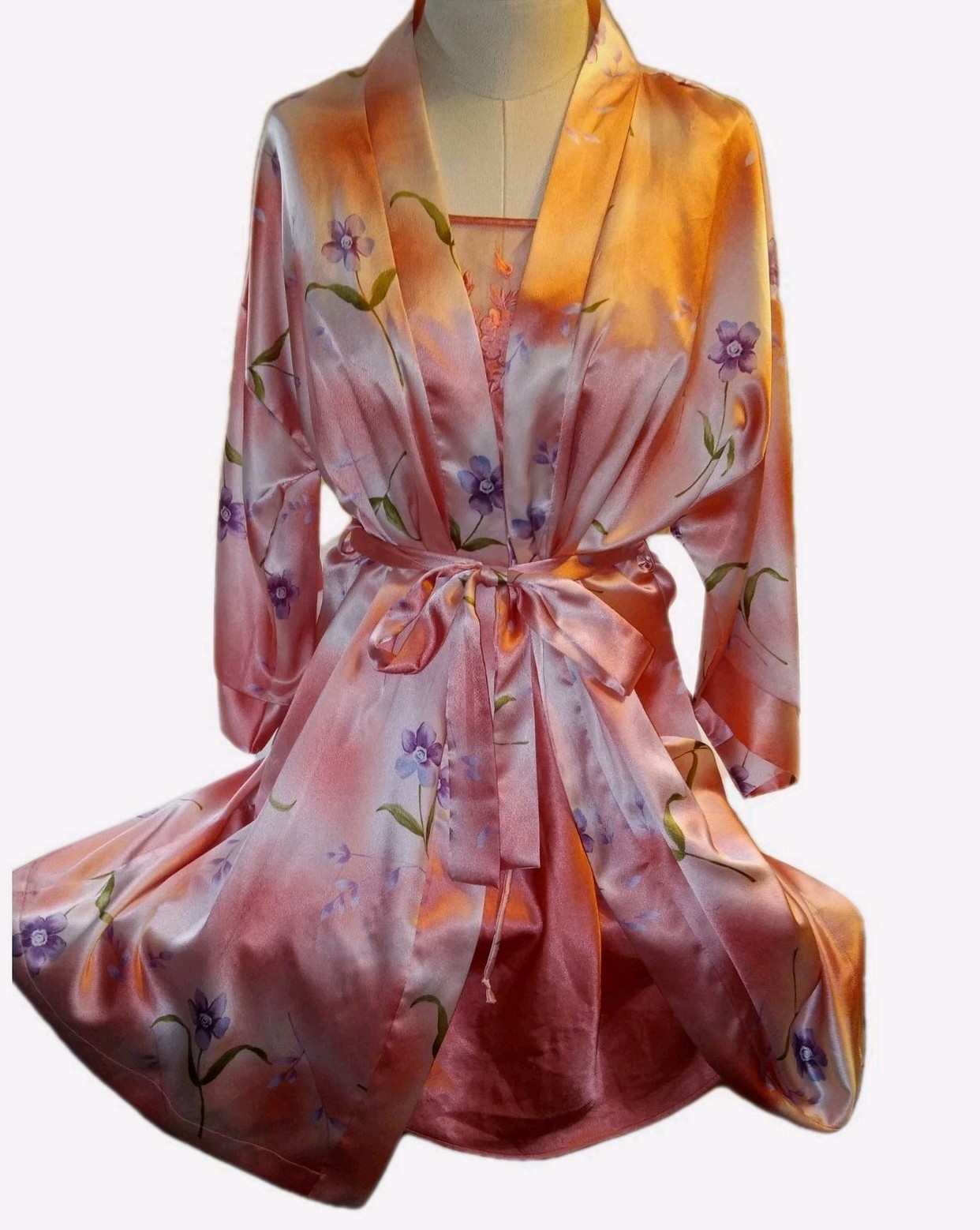 VTG Delicates Lingerie Nightie Slip Dress & Robe Womens M Romantic Feminine