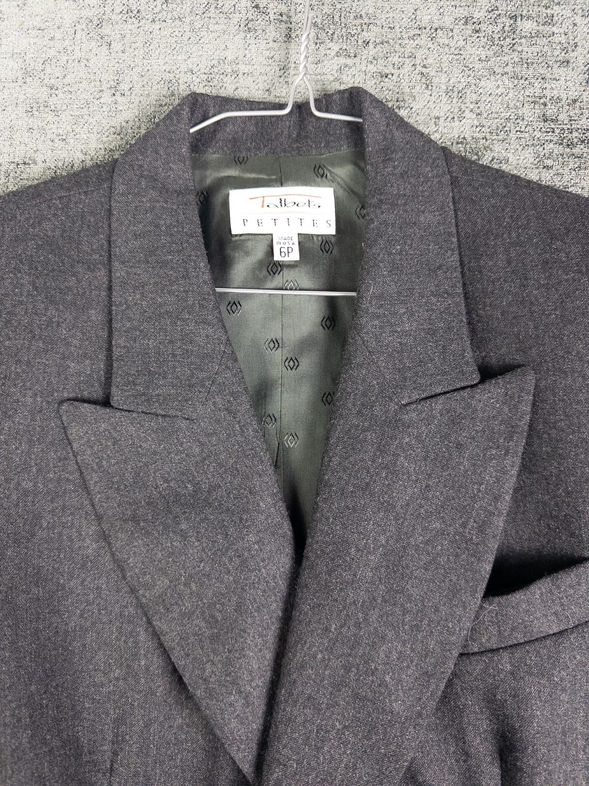 VTG Talbots Womens Blazer 6P Gray Double Breasted Academia Career Wool USA Made