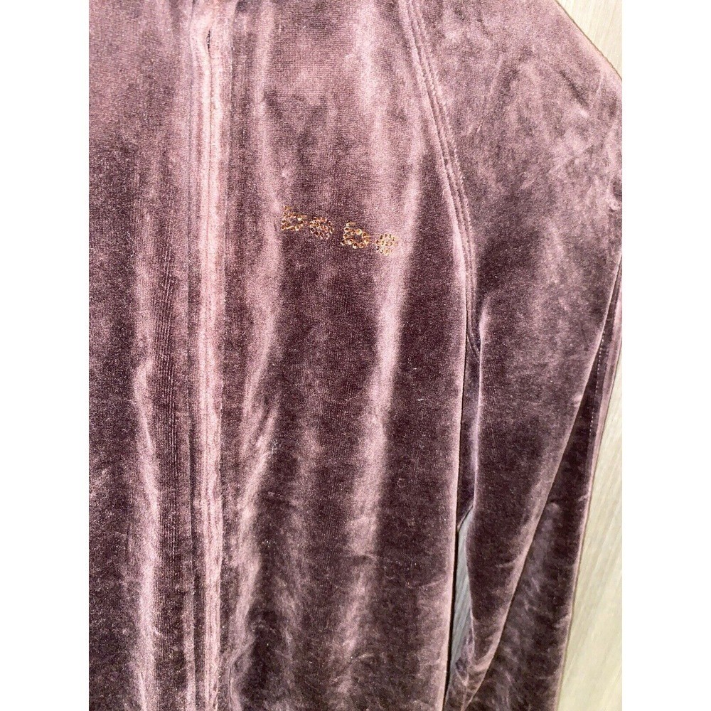 BEBE Y2K Medium Tracksuit Hoodie Jacket Vintage Velvet Velour Brown Embellished