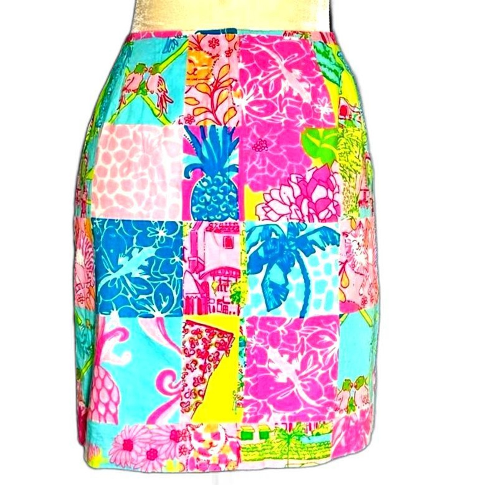 Vtg 2001 Lilly Pulitzer White Label Palm Beach Patchwork Skirt Sz 4 Made in HK