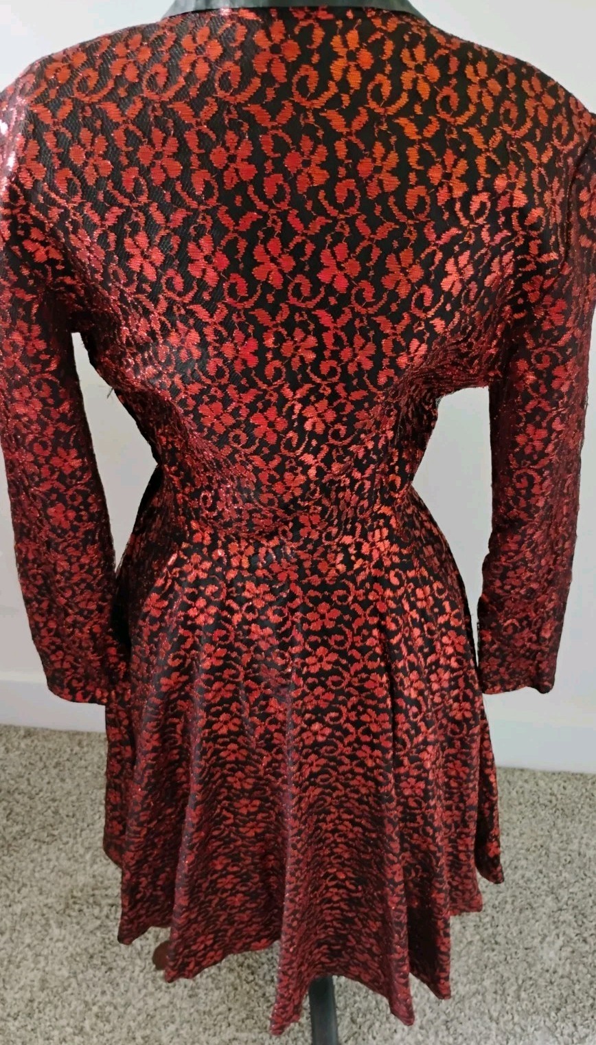 1950&rsquo;s Vintage Black Orange Lace Cocktail Party Dress Goth Witchy Halloween 4/6