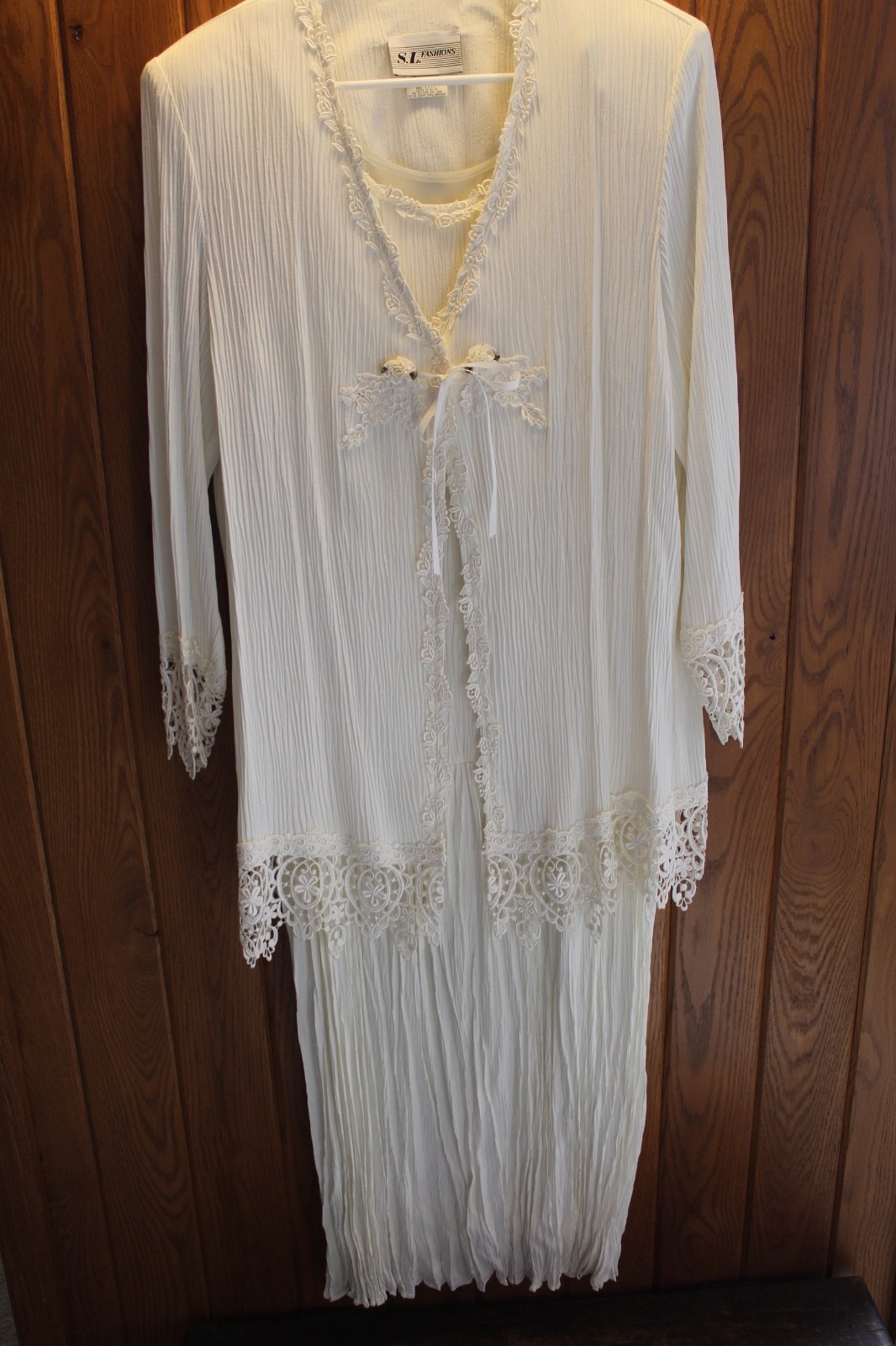 VTG SL FASHIONS 2 PIECE IVORY LONG DRESS & JACKET WEDDING, FORMAL SIZE M TAG 16