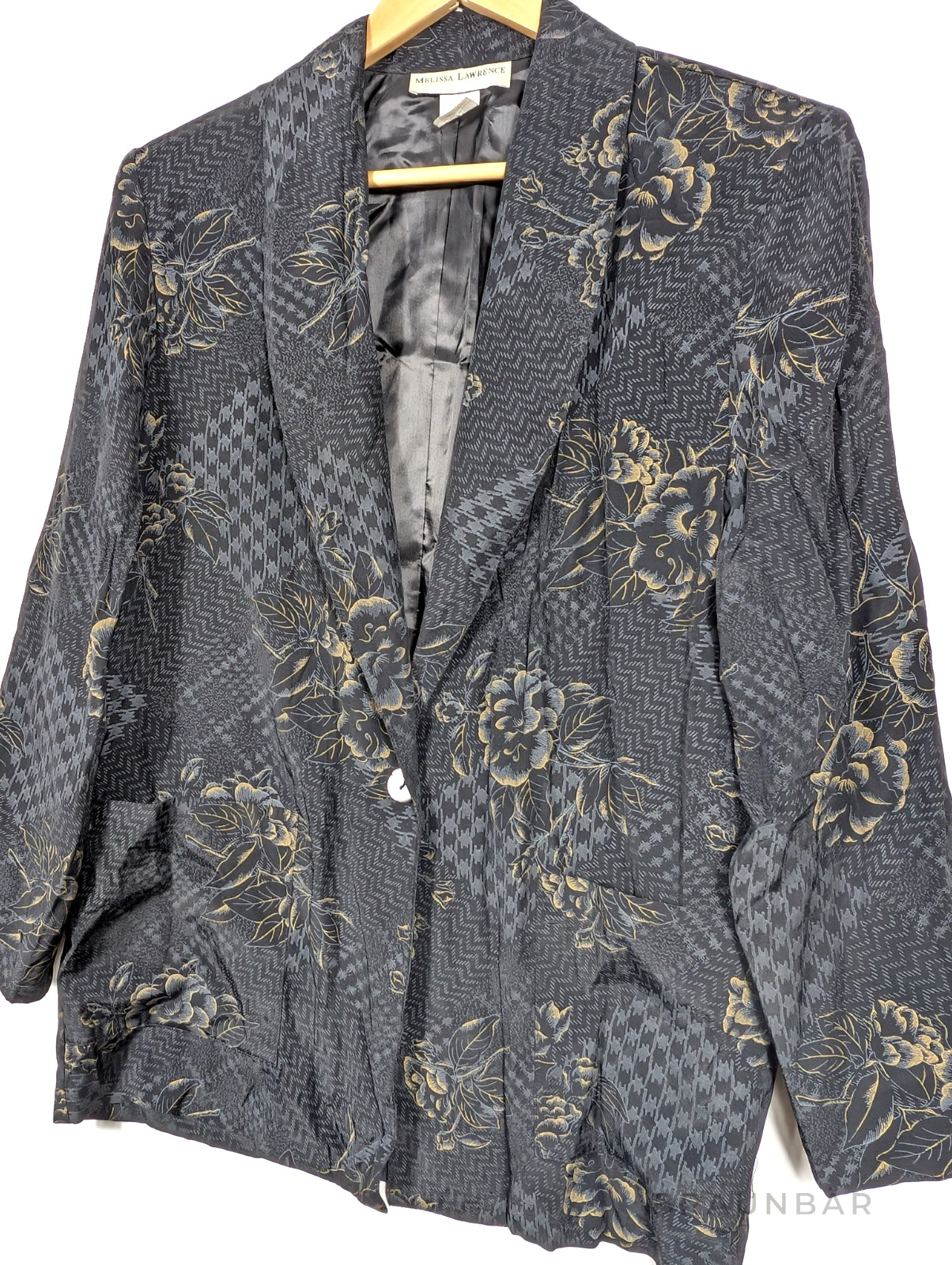 Vtg 80s Melissa Lawrence Blazer M Made USA Acetate Jacquard Floral Shoulder Pads