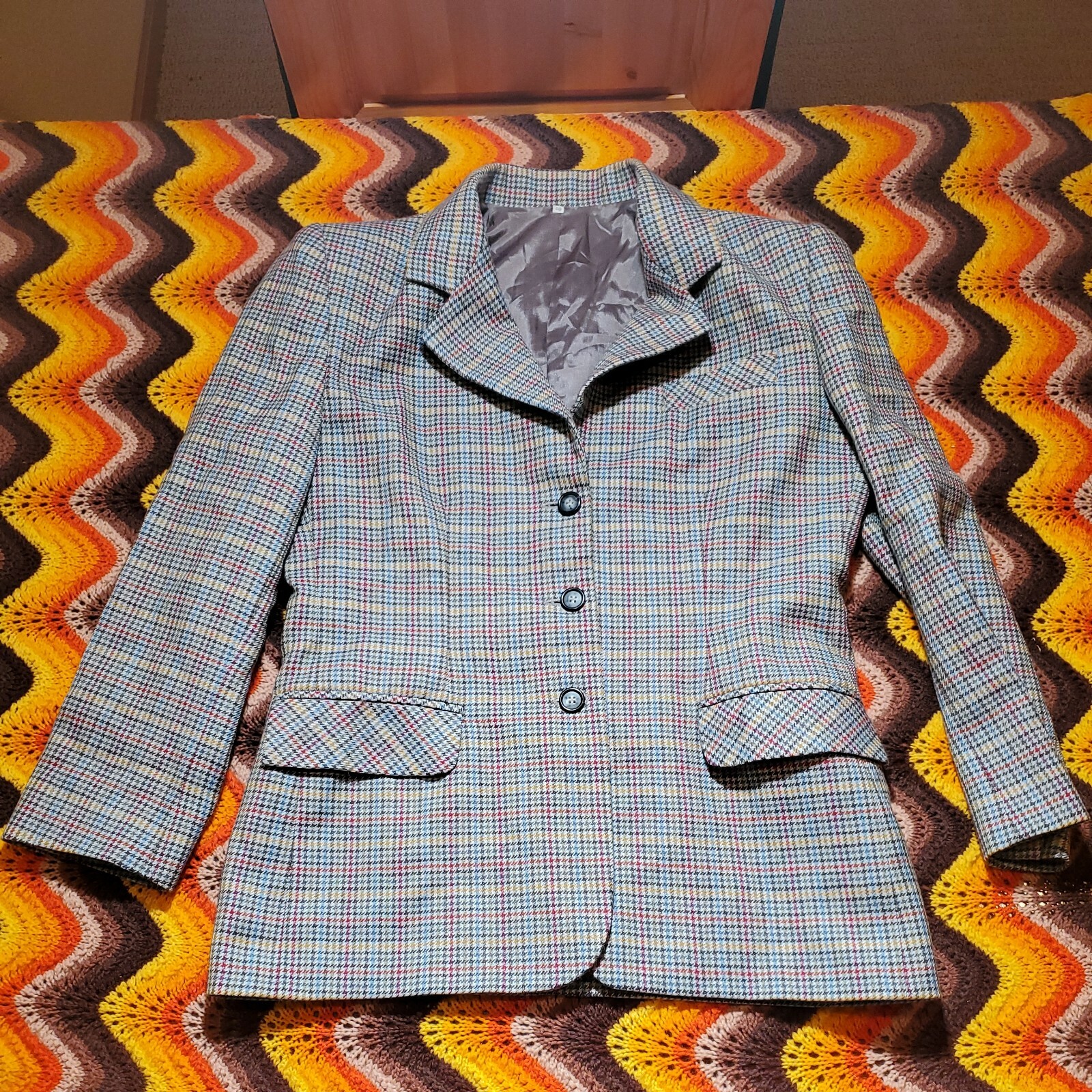 Vintage Rainbow Houndstooth Blaze Womens Size 46 Wool Made In Italy