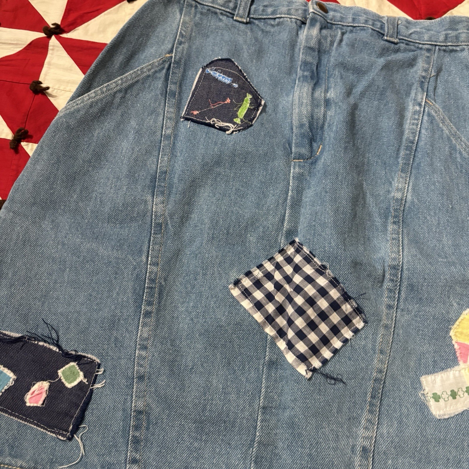 Vintage 1980s Patchwork Denim Skirt As Is Worn Flaws Stains Homemade