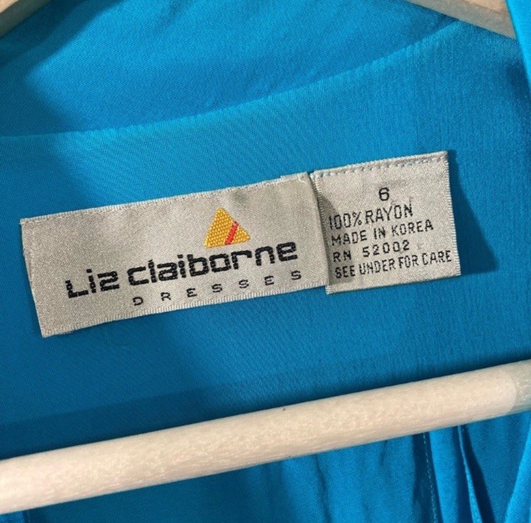 Vintage 1980’s Liz Claiborne Turquoise Blue Knee Length Dress, Size 8
