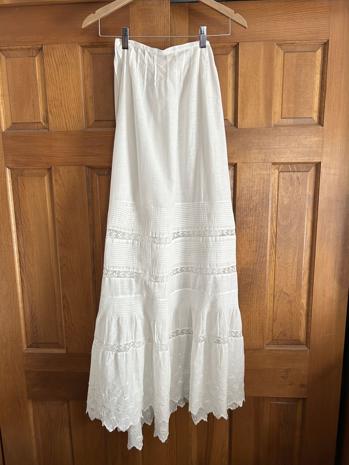 Antique Vtg Edwardian White Lawn Cotton Petticoat Pintucks Lace 20&Prime; Waist 2XS