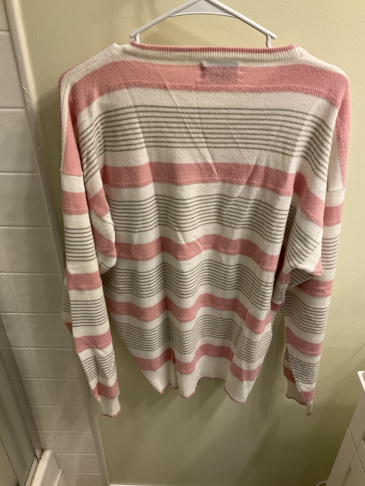 Vintage Christian Dior Women Orlon Crew neck sweater pink stripe Medium 80s USA