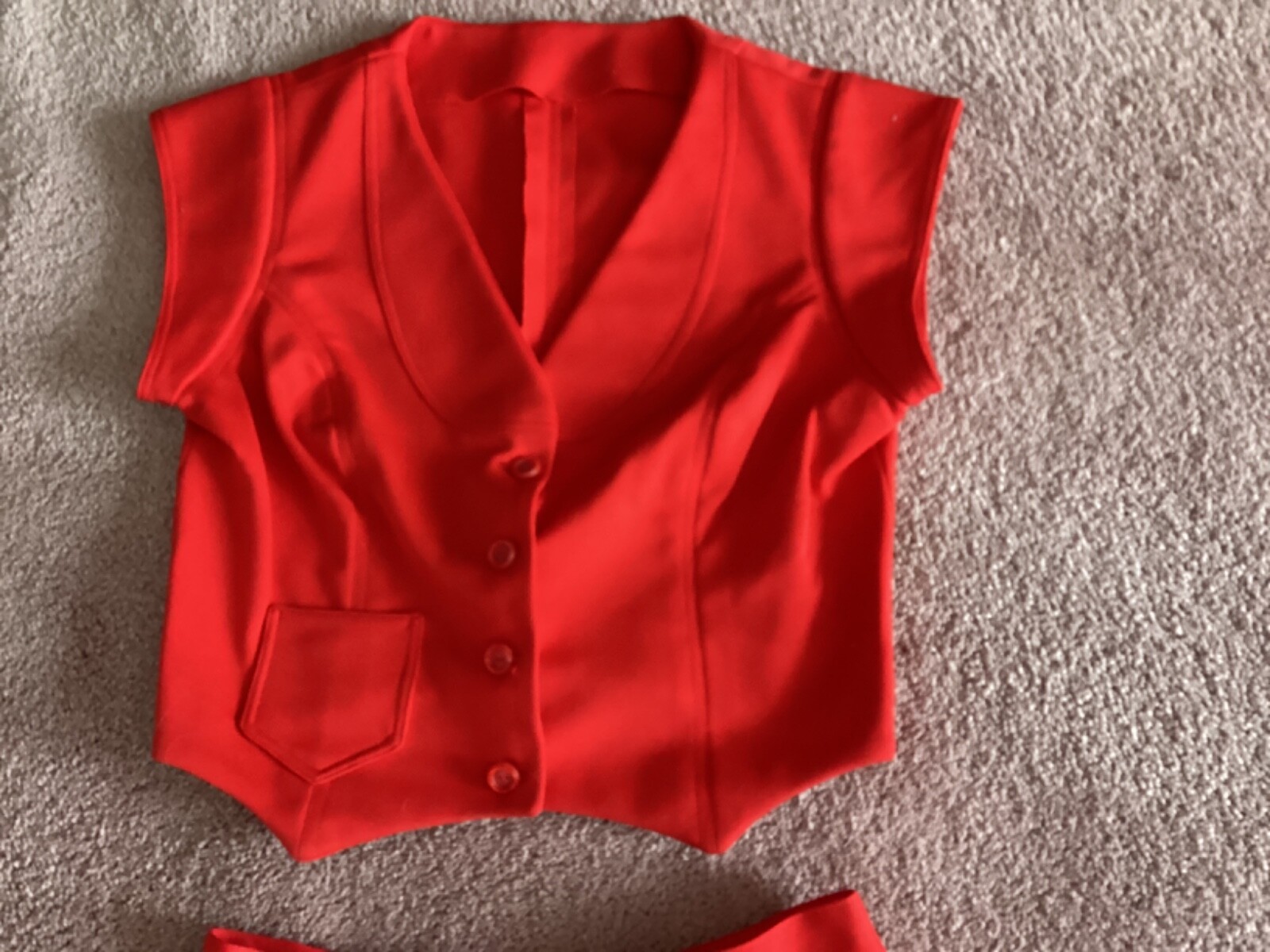 Vtg 70s Double Knit Polyester Vest & Skirt Set Red Handmade