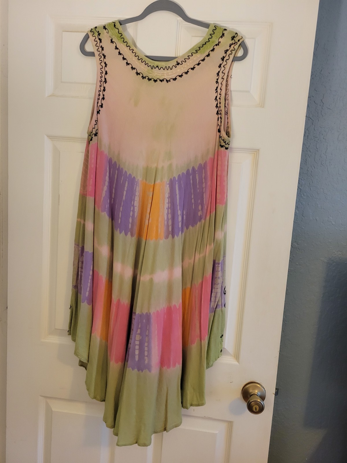 Multicolor Tie-Dye Embroidered Sundress – Green, Pink, Purple, Orange Free Size